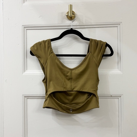 NWOT FREE PEOPLE Green Cinched Sweetheart Neckline Open Back Cropped Tank SMALL - Picture 4 of 12